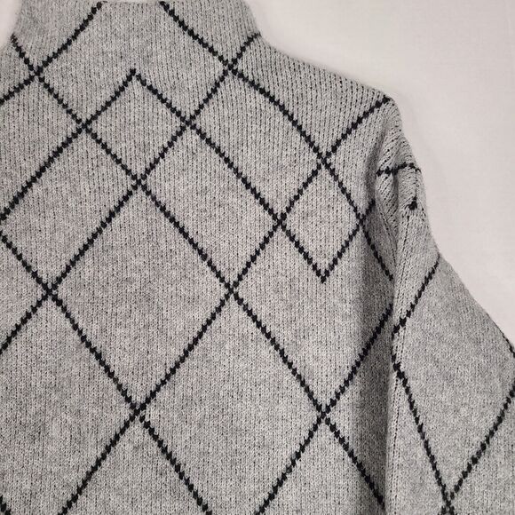 Christian Siriano XL Sweater Mock Neck Wool Blend Diamond Check Pattern Gray EUC - Picture 4 of 9